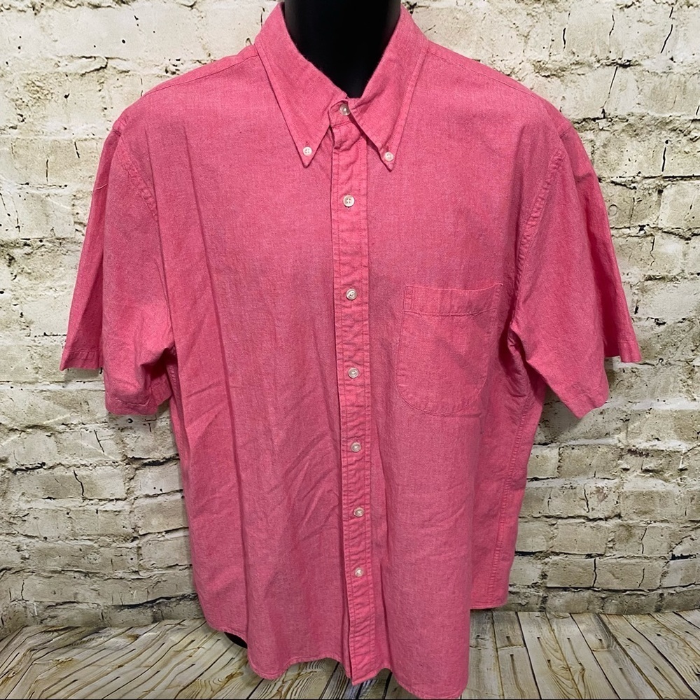 Lands End Salmon Short Sleeve Button Down Shirt
